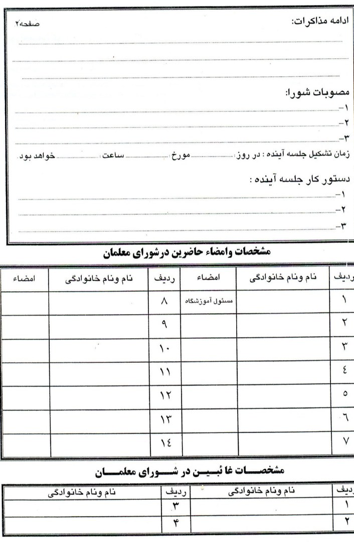 نمونه فرم صورتجلسه شورای آموزگاران + چگونگی برگزاری این جلسات شرح در تصویر